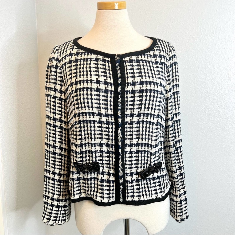 WEILL Tweed Blazer Jacket Sequin Bows Navy Size 14